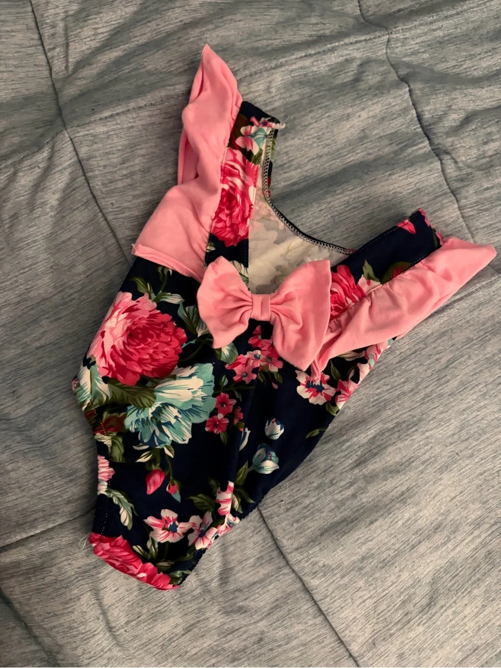 Baby Girls' Floral One-Piece with Pink Flutter Sleeves